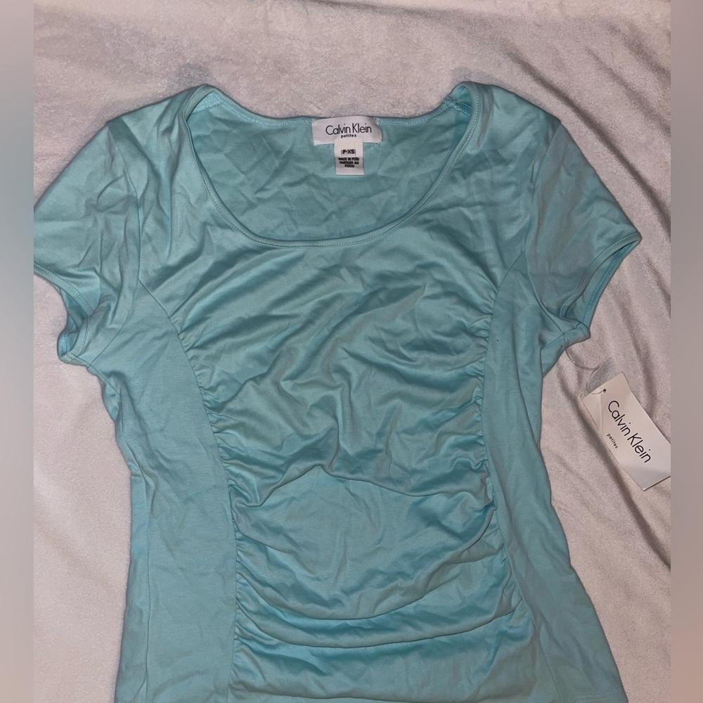 Calvin Klein Green Ruched Short Sleeve T-Shirt